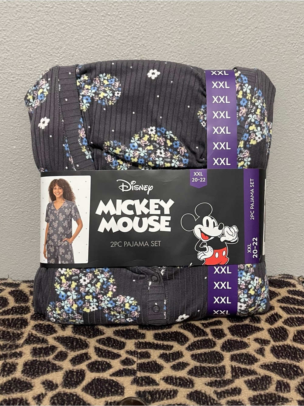 Disney Mickey Mouse Floral Graphic 2 Piece Pajama Set New Womens XXL